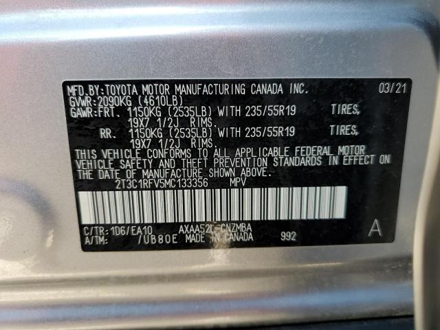 2T3C1RFV5MC133356 - 2021 TOYOTA RAV4 XLE P SILVER photo 13