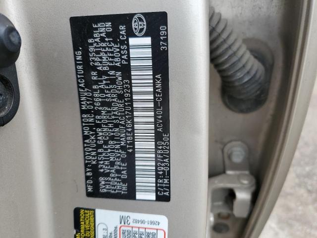 4T1BE46K17U119233 - 2006 TOYOTA CAMRY GOLD photo 12