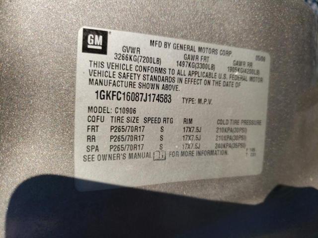 1GKFC16087J174583 - 2007 GMC YUKON XL C GRAY photo 10