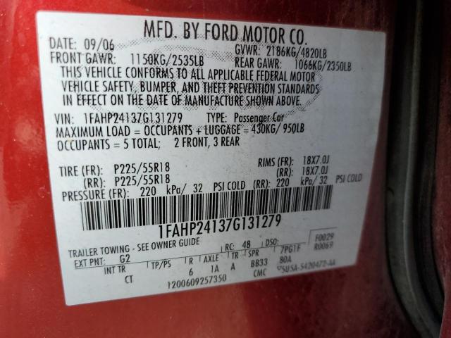 1FAHP24137G131279 - 2007 FORD FIVE HUNDR MAROON photo 13