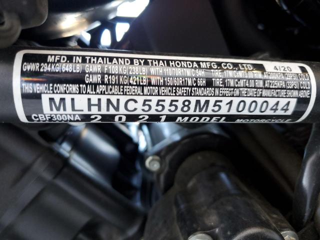 MLHNC5558M5100044 - 2021 HONDA CBF300 NA BLUE photo 10