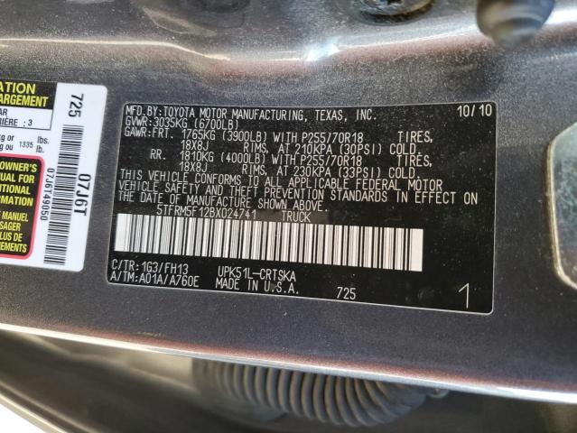 5TFRM5F12BX024741 - 2011 TOYOTA TUNDRA DOU GRAY photo 12