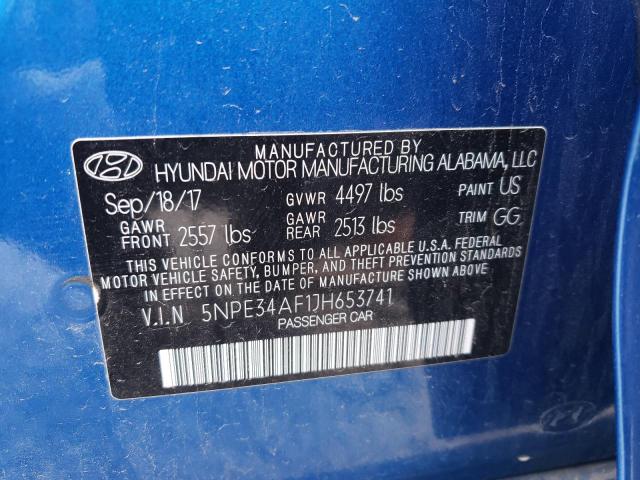 5NPE34AF1JH653741 - 2018 HYUNDAI SONATA SPO BLUE photo 13