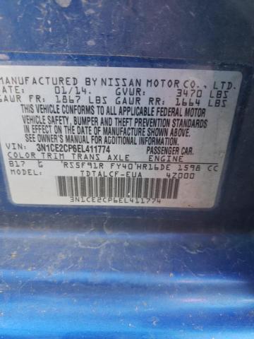 3N1CE2CP6EL411774 - 2014 NISSAN VERSA NOTE BLUE photo 12