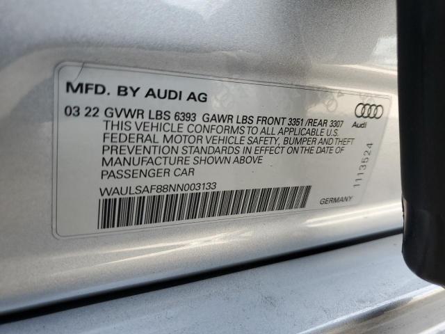 WAULSAF88NN003133 - 2022 AUDI S8 SILVER photo 13