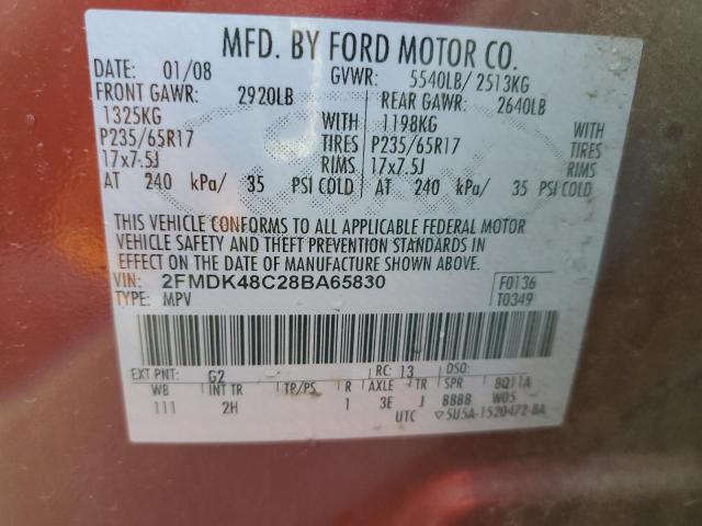 2FMDK48C28BA65830 - 2008 FORD EDGE SEL RED photo 13