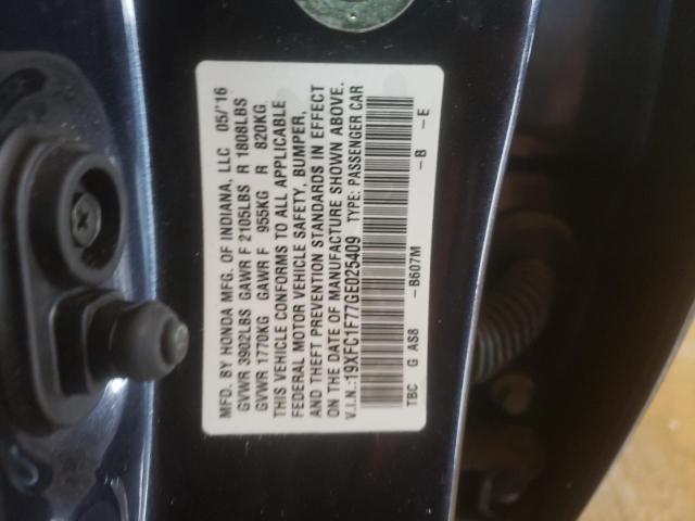 19XFC1F77GE025409 - 2016 HONDA CIVIC EXL 灰色 照片 12