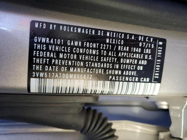 3VW517AT0GM800872 - 2016 VOLKSWAGEN BEETLE S/S 银色 照片 12