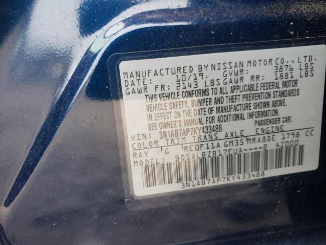3N1AB7AP7KY433488 - 2019 NISSAN SENTRA S BLUE photo 12
