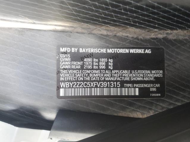 WBY2Z2C5XFV391315 - 2015 BMW I8 WHITE photo 13