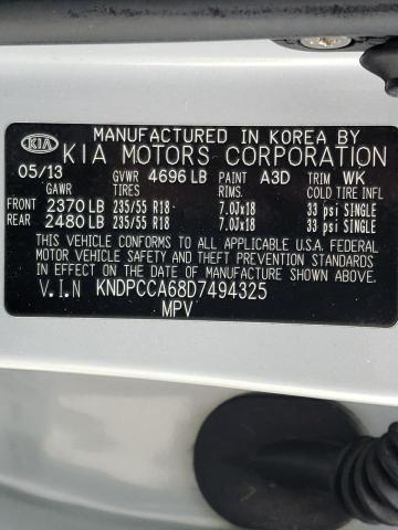 KNDPCCA68D7494325 - 2013 KIA SPORTAGE S SILVER photo 13