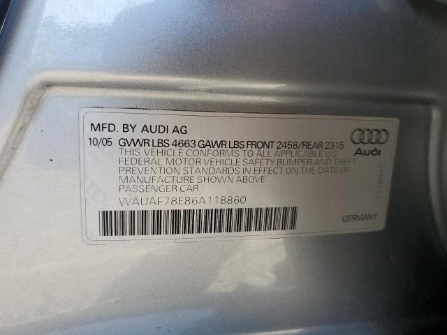 WAUAF78E86A118860 - 2006 AUDI A4 2 TURBO SILVER photo 12