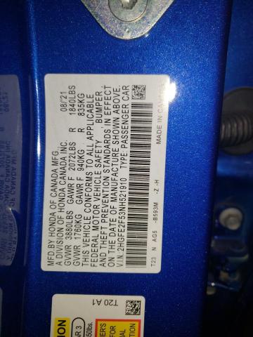 2HGFE2F53NH521910 - 2022 HONDA CIVIC SPOR 蓝色 照片 12