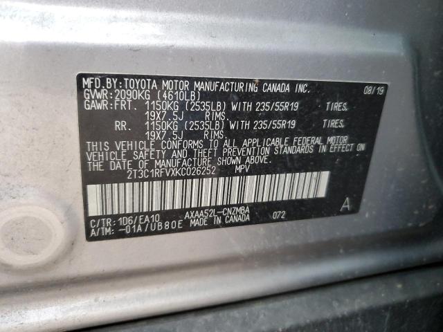 2T3C1RFVXKC026252 - 2019 TOYOTA RAV4 XLE P SILVER photo 12