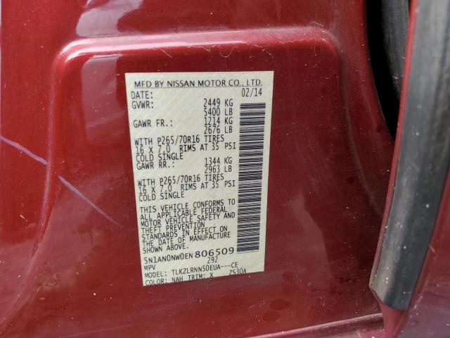 5N1AN0NW0EN806509 - 2014 NISSAN XTERRA RED photo 13