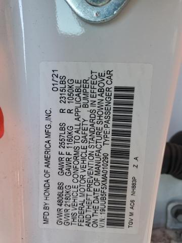 19UUB5F5XMA010290 - 2021 ACURA TLX TECH A WHITE photo 13