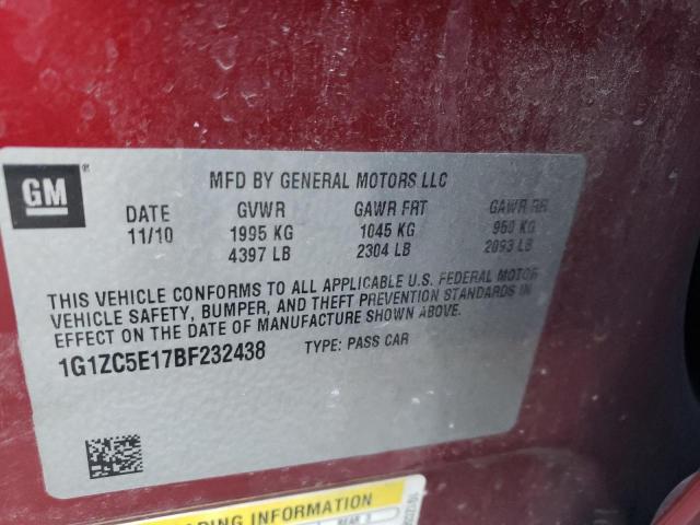 1G1ZC5E17BF232438 - 2011 CHEVROLET MALIBU 1LT Қызыл фото 12