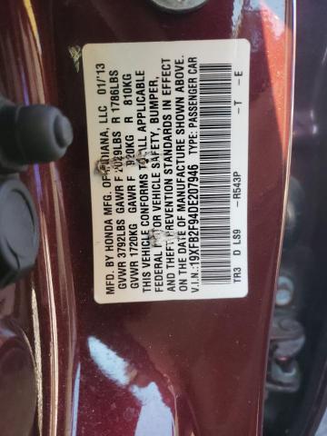 19XFB2F94DE207946 - 2013 HONDA CIVIC EXL Burgund zdjęcie 12
