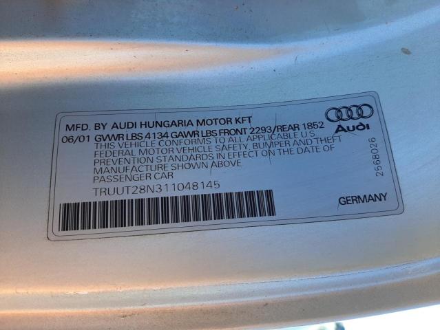 TRUUT28N311048145 - 2001 AUDI TT QUATTRO SILVER photo 13