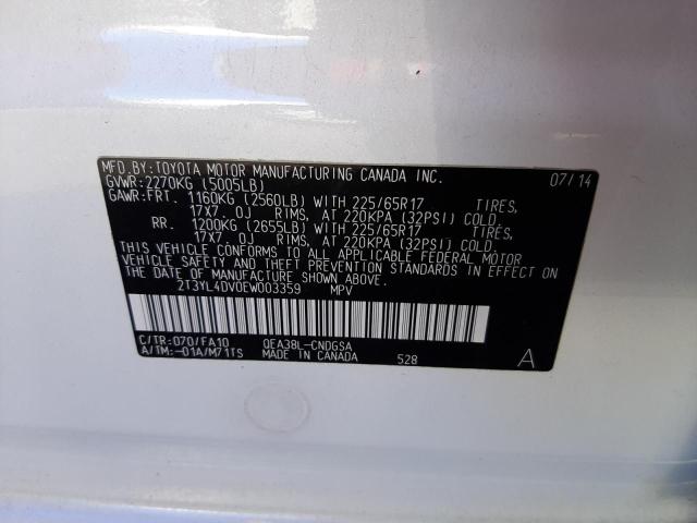 2T3YL4DV0EW003359 - 2014 TOYOTA RAV4 EV WHITE photo 13