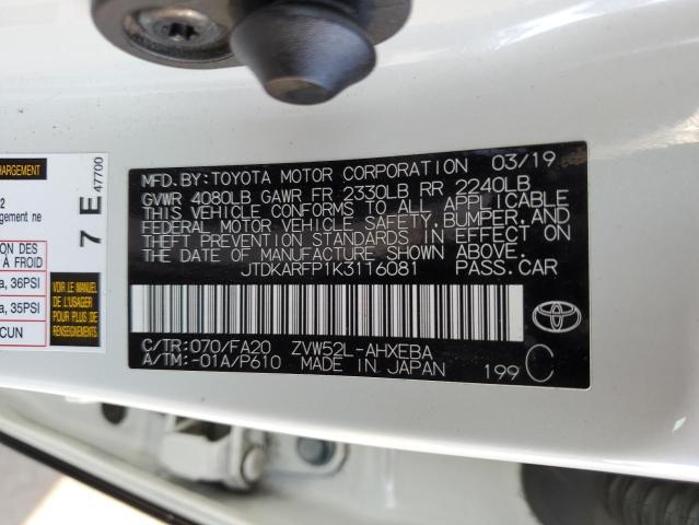 JTDKARFP1K3116081 - 2019 TOYOTA PRIUS PRIM 白色 照片 13