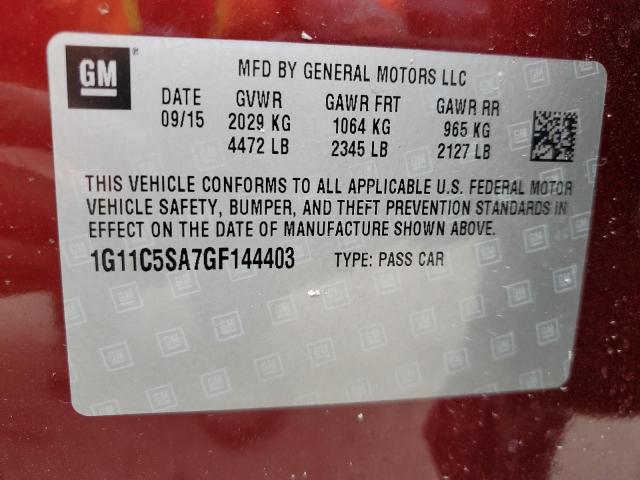 1G11C5SA7GF144403 - 2016 CHEVROLET MALIBU LIM 勃艮第红 照片 12