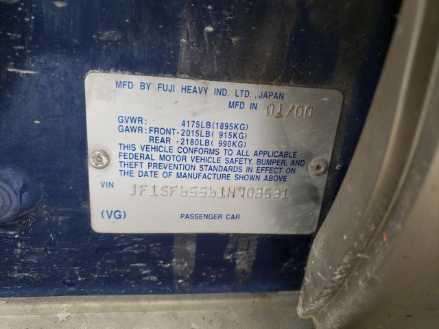JF1SF65561H703531 - 2001 SUBARU FORESTER S BLUE photo 12