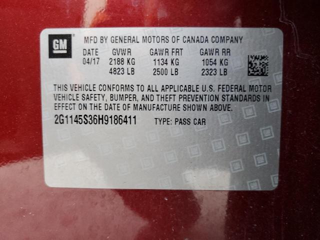 2G1145S36H9186411 - 2017 CHEVROLET IMPALA PRE ბურგუნდია ფოტო 13
