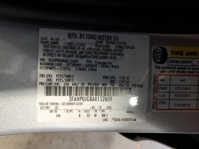 3FAHP0JG8AR152609 - 2010 FORD FUSION SEL SILVER photo 13