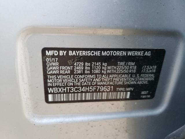 WBXHT3C34H5F79631 - 2017 BMW X1 XDRIVE2 GRAY photo 13