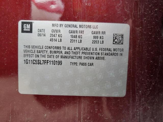 1G11C5SL7FF110199 - 2015 CHEVROLET MALIBU 1LT 红色 照片 12