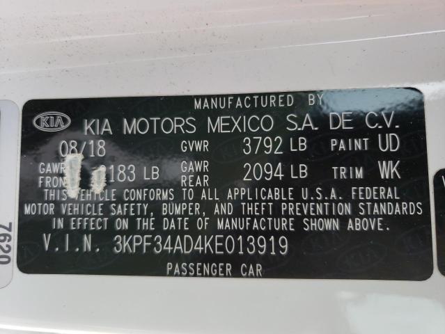 3KPF34AD4KE013919 - 2019 KIA FORTE GT L WHITE photo 12