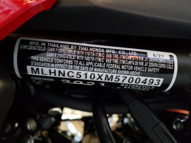 MLHNC510XM5700493 - 2021 HONDA CBR300 R RED photo 10