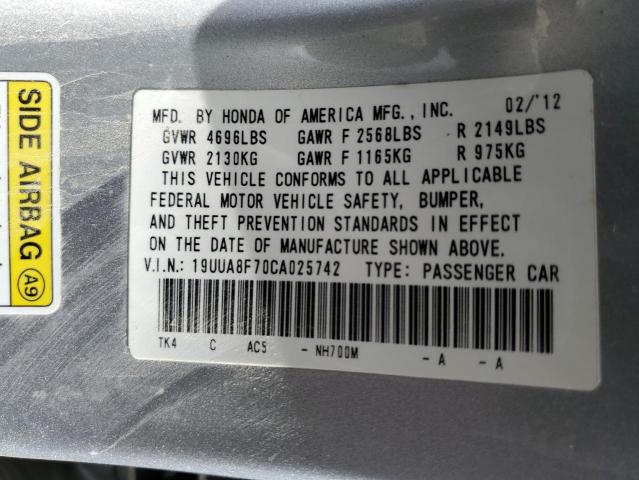 19UUA8F70CA025742 - 2012 ACURA TL SILVER photo 12