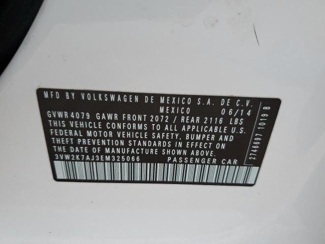 3VW2K7AJ3EM325066 - 2014 VOLKSWAGEN JETTA BASE 白色 照片 13