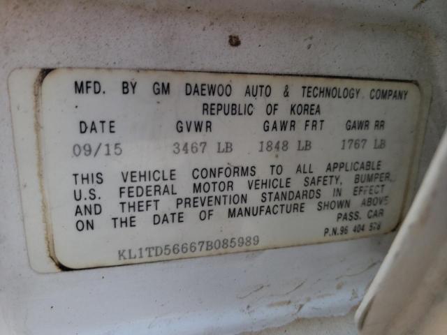 KL1TD56667B085989 - 2007 CHEVROLET AVEO BASE WHITE photo 10