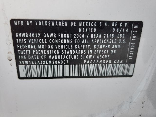 3VW1K7AJXEM286097 - 2014 VOLKSWAGEN JETTA BASE 白色 照片 12