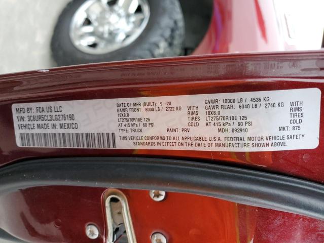 3C6UR5CL3LG276190 - 2020 RAM 2500 TRADE ბურგუნდია ფოტო 12