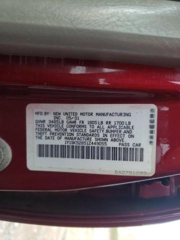 1Y1SK52851Z449055 - 2001 CHEVROLET GEO PRIZM 红色 照片 12