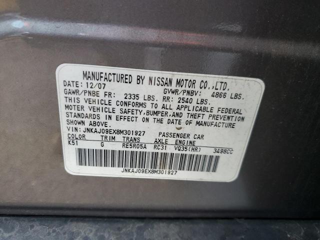 JNKAJ09EX8M301927 - 2008 INFINITI EX35 BASE Մոխրագույն լուսանկար 13