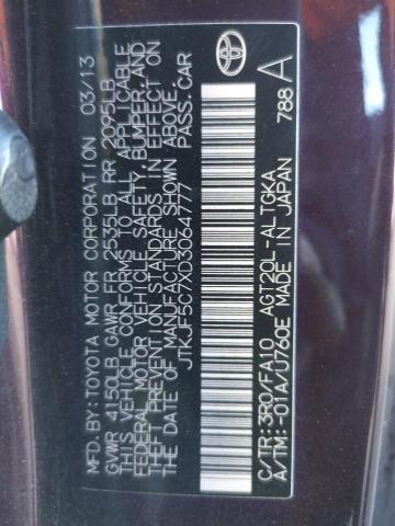JTKJF5C7XD3064777 - 2013 TOYOTA SCION TC MAROON photo 12