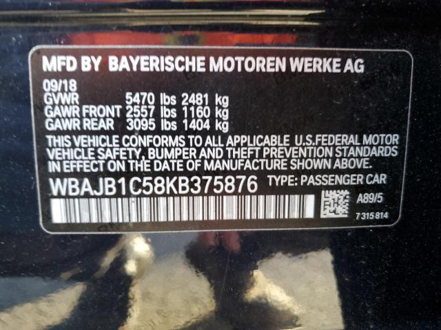 WBAJB1C58KB375876 - 2019 BMW 530XE BLUE photo 12