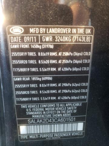 SALAK2D43CA601501 - 2012 LAND ROVER LR4 HSE LU BLACK photo 13