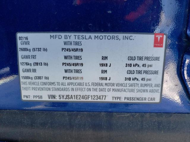 5YJSA1E24GF123477 - 2016 TESLA MODEL S Azul foto 13