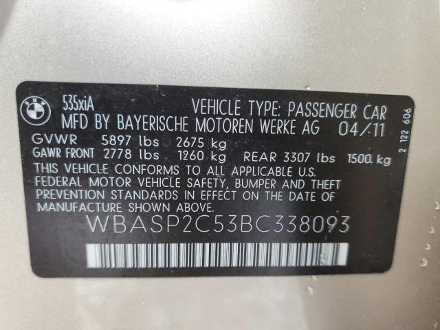 WBASP2C53BC338093 - 2011 BMW 535 XIGT TAN photo 13