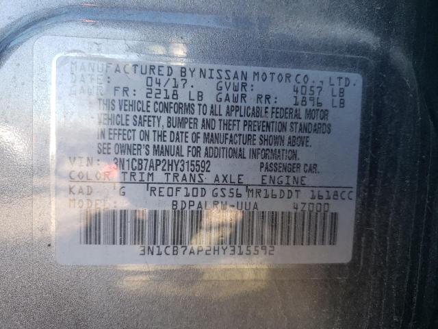 3N1CB7AP2HY315592 - 2017 NISSAN SENTRA SR GRAY photo 12