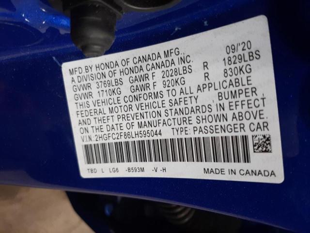 2HGFC2F86LH595044 - 2020 HONDA CIVIC SPOR 蓝色 照片 13