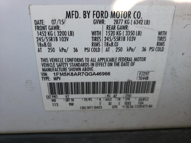 1FM5K8AR7GGA46966 - 2016 FORD EXPLORER P 白色 照片 12