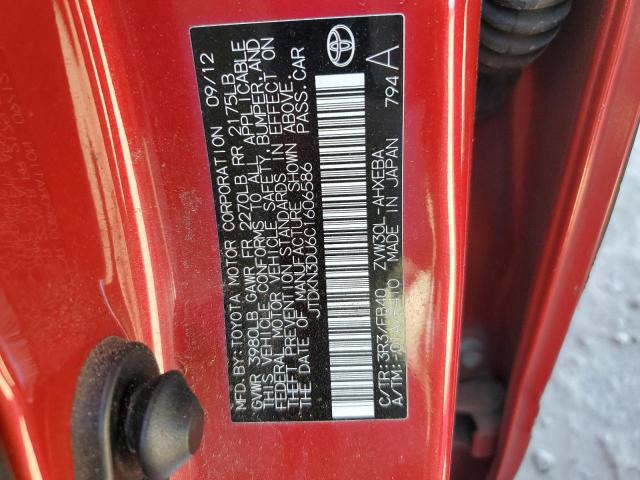 JTDKN3DU6C1606586 - 2012 TOYOTA PRIUS RED photo 12