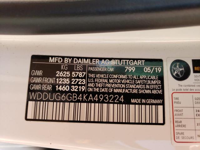 WDDUG6GB4KA493224 - 2019 MERCEDES-BENZ S 450 WHITE photo 12